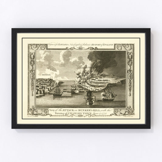 Vintage map of the Battle of Bunker Hill, 1775 - Revolutionary War troop positions print