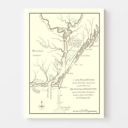Vintage Cape Fear River Map, North Carolina, 1781
