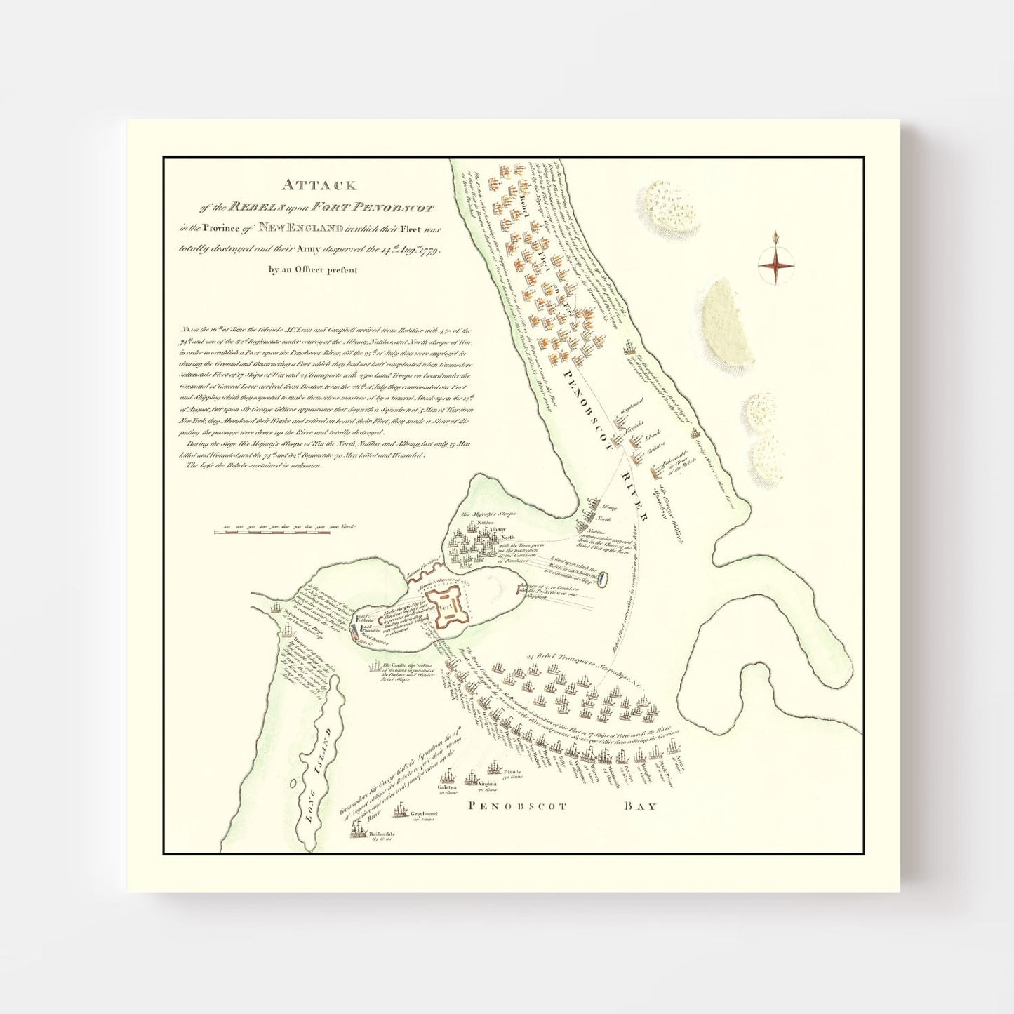 Vintage Map of Fort Penobscot, Maine, 1785