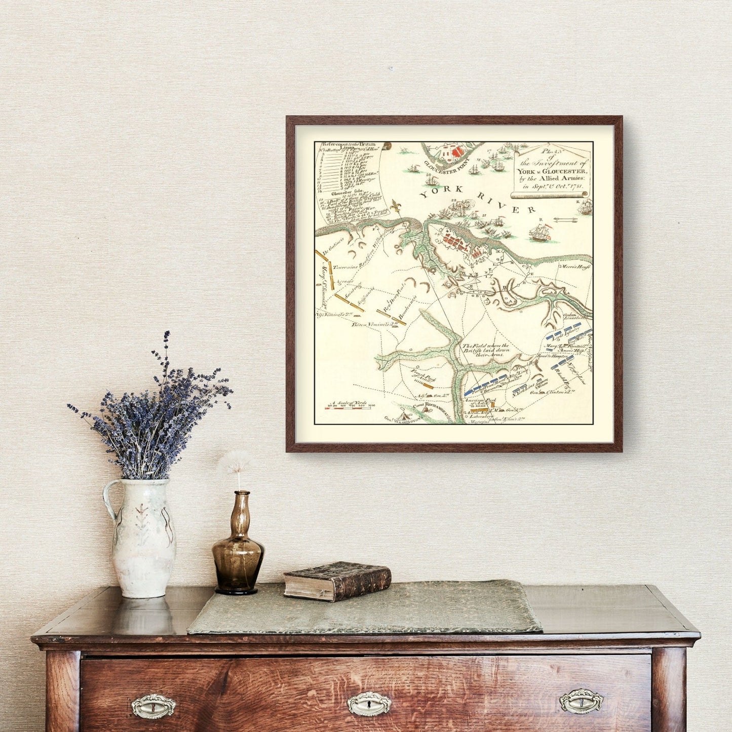 Vintage Map of York & Gloucester, Virginia, 1785