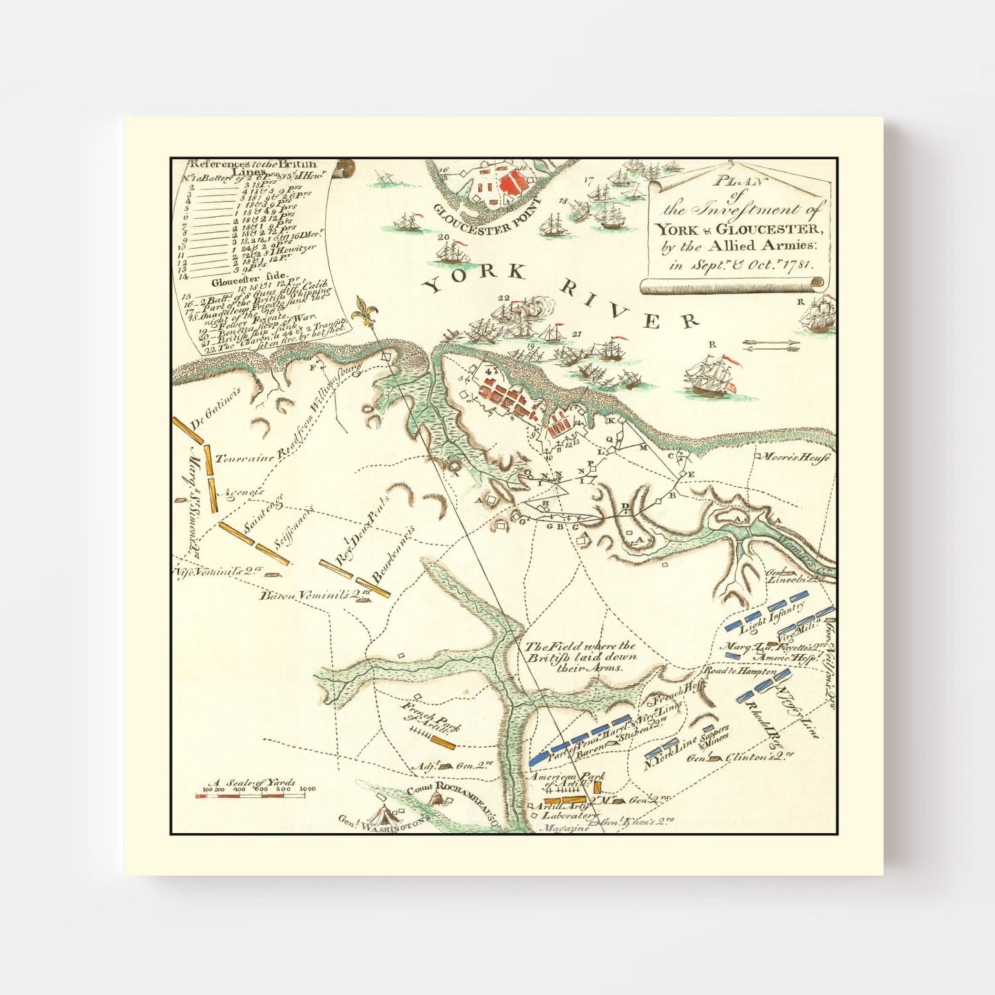 Vintage Map of York & Gloucester, Virginia, 1785