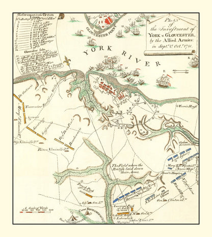 Vintage Map of York & Gloucester, Virginia, 1785