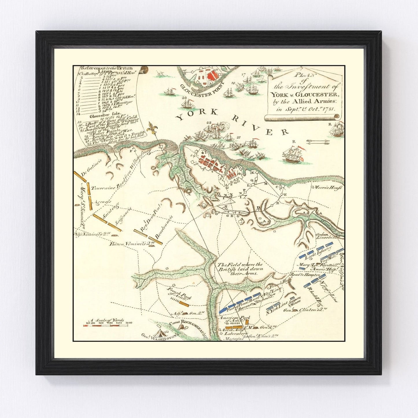vintage map of York and Gloucester, Virginia, 1785