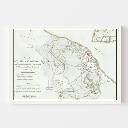 Vintage Battle of Yorktown Map 1787