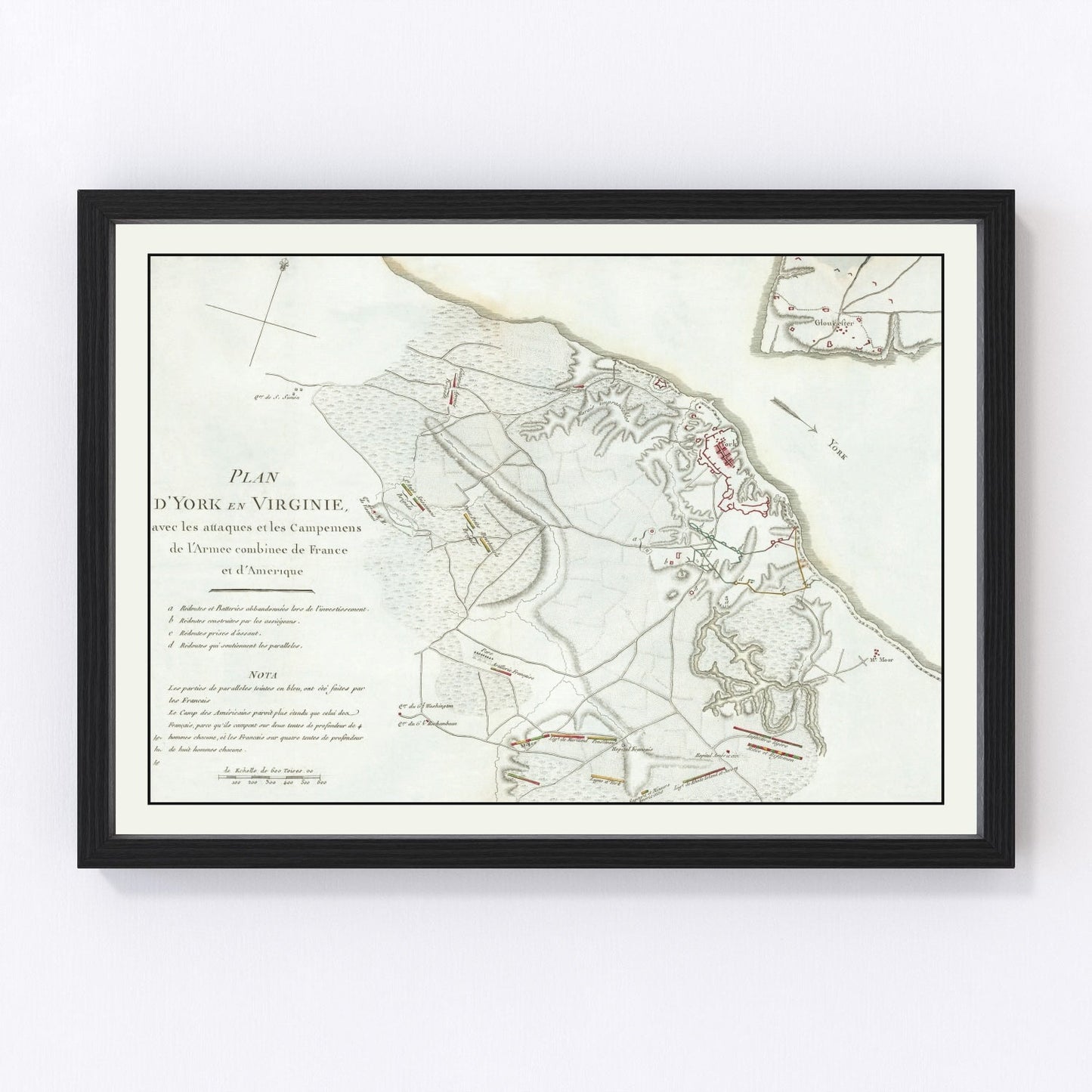Battle of Yorktown vintage battle map 1787, Revolutionary War restored print wall art