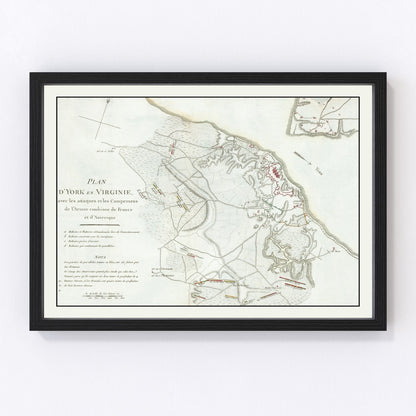 Battle of Yorktown vintage battle map 1787, Revolutionary War restored print wall art