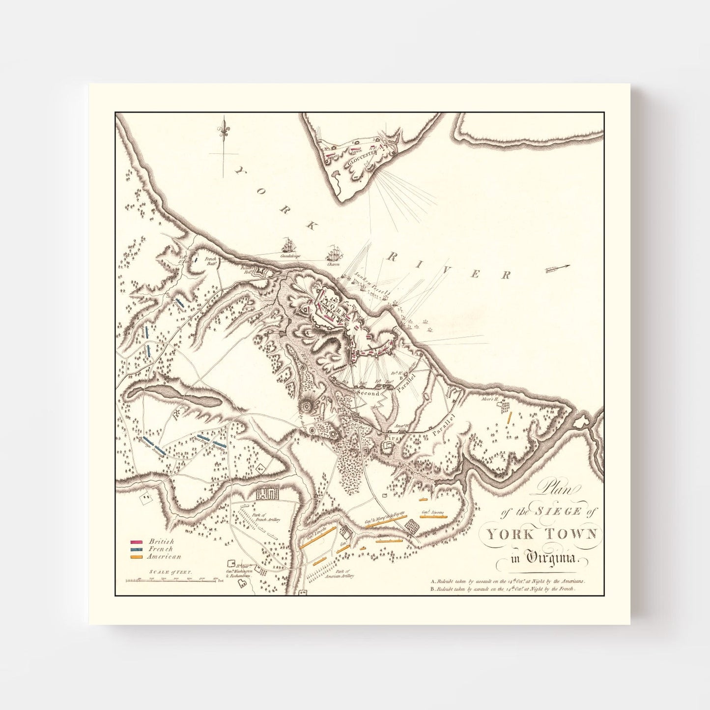 Vintage Siege of Yorktown Map, 1787