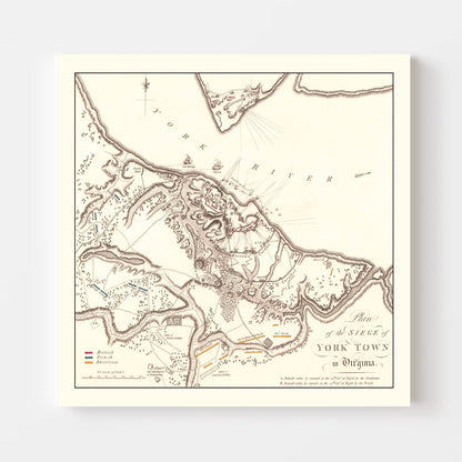 Vintage Siege of Yorktown Map, 1787