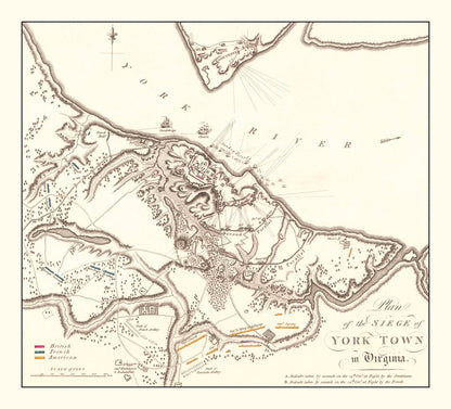 Vintage Siege of Yorktown Map, 1787