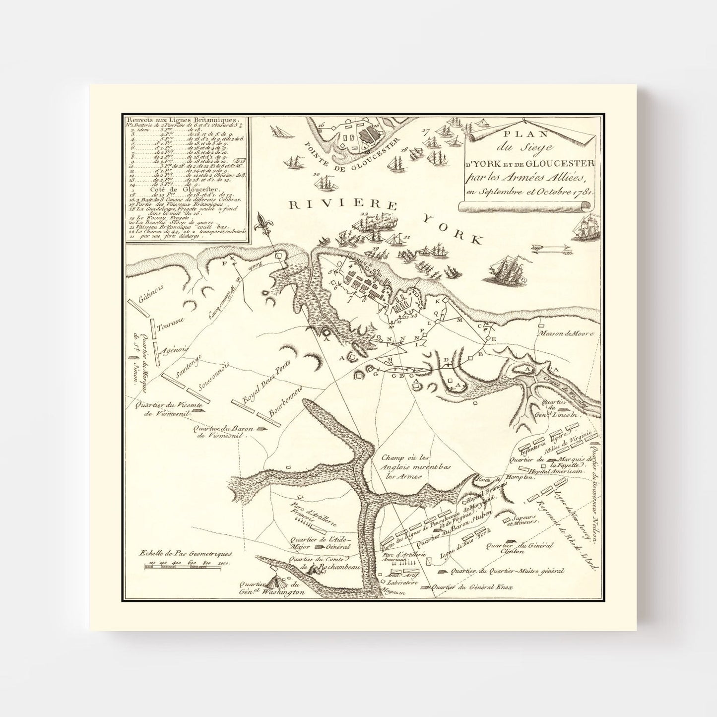 Vintage Map of the Siege of Gloucester, Virginia, 1787