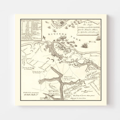 Vintage Map of the Siege of Gloucester, Virginia, 1787