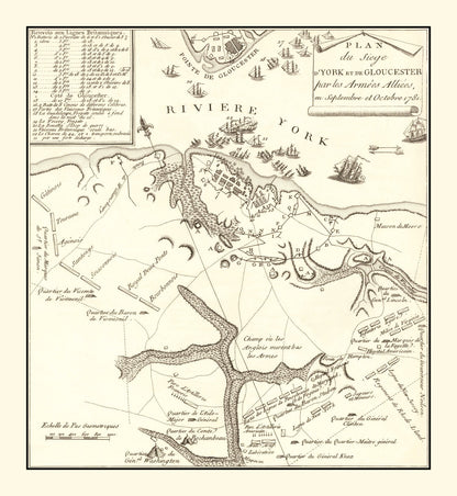 Vintage Map of the Siege of Gloucester, Virginia, 1787