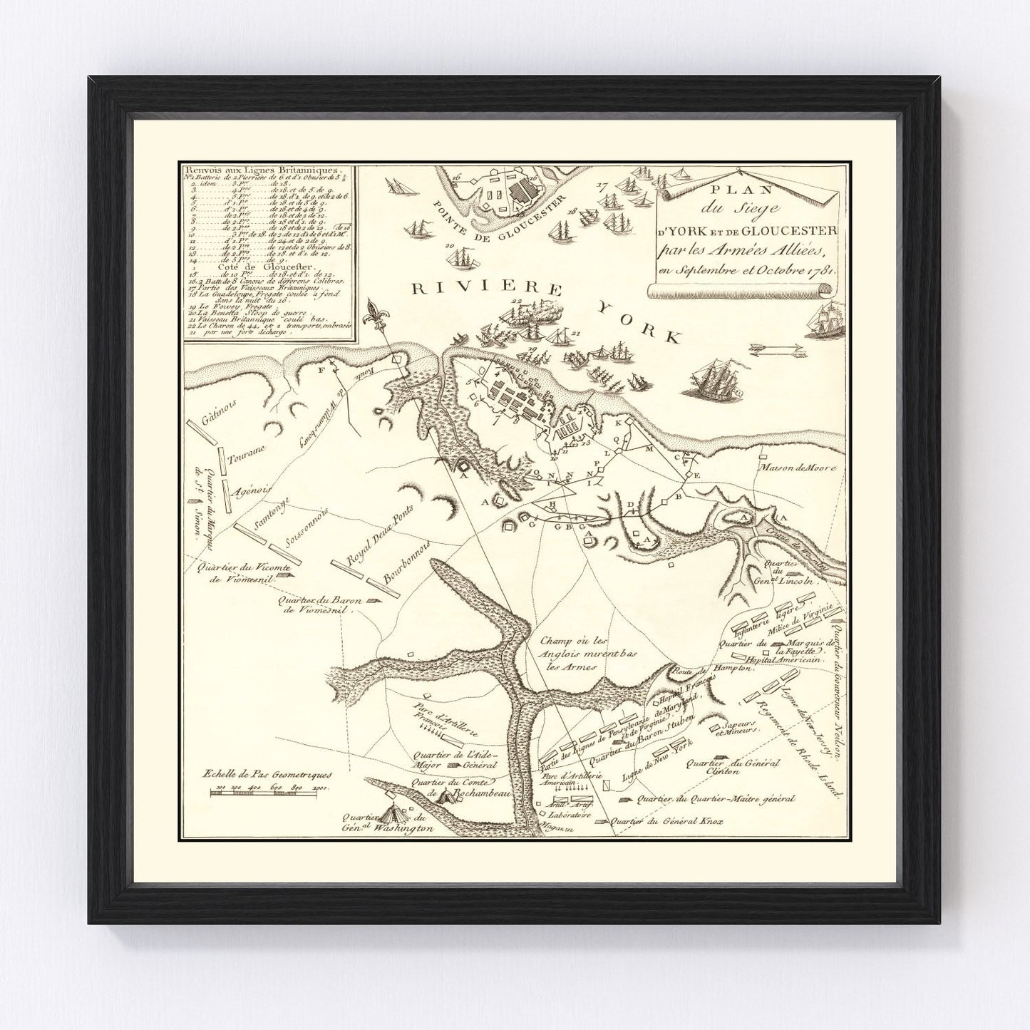 vintage map of the siege of Gloucester, Virginia, 1787
