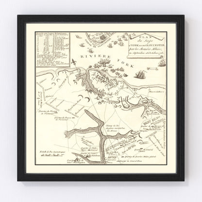 vintage map of the siege of Gloucester, Virginia, 1787