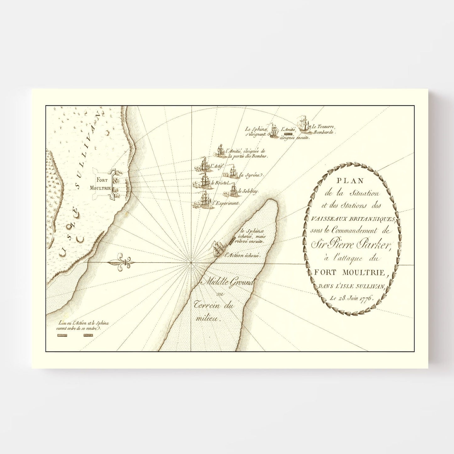 Battle of Sullivan's Island Vintage Map, 1787