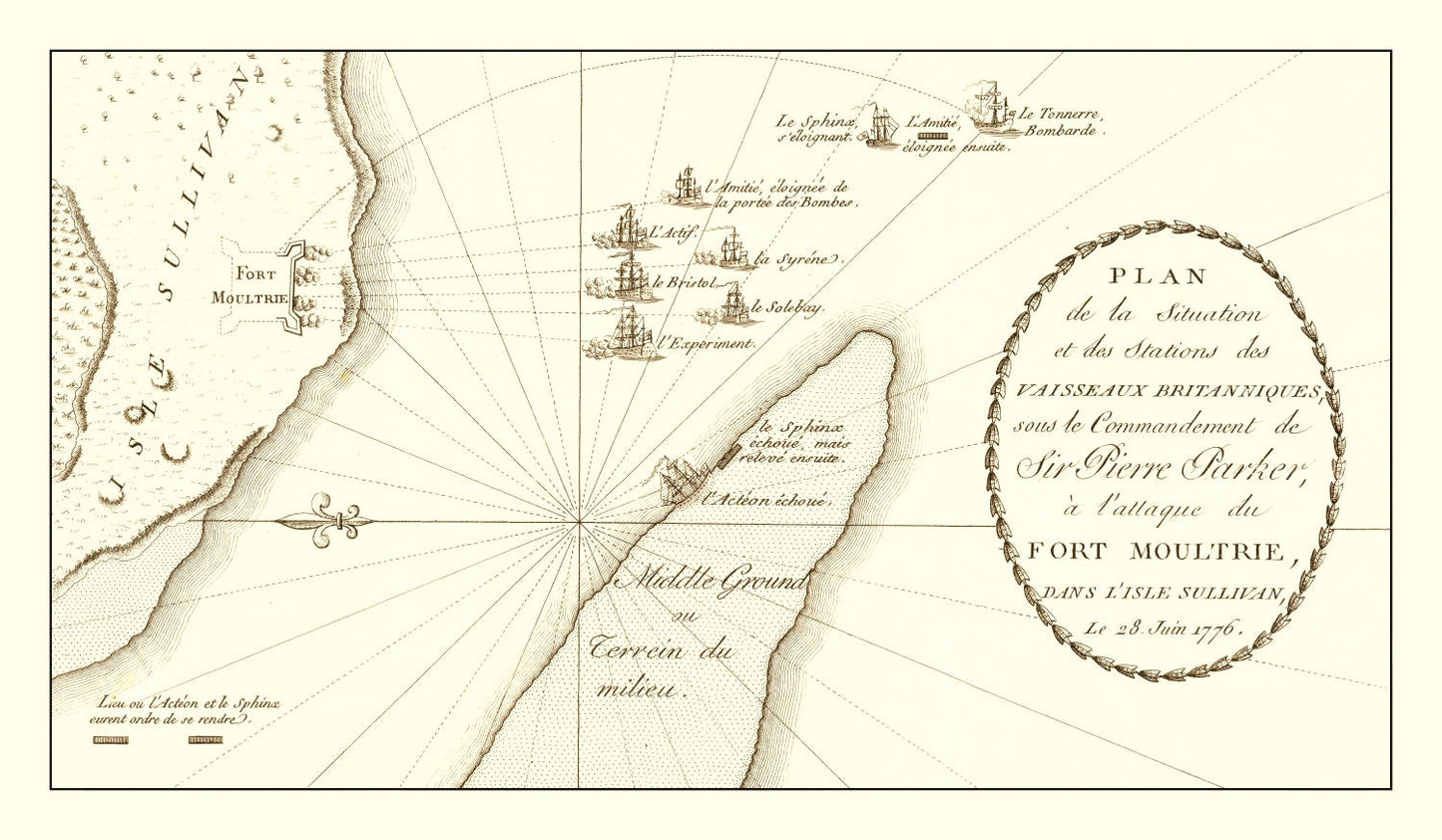 Battle of Sullivan's Island Vintage Map, 1787