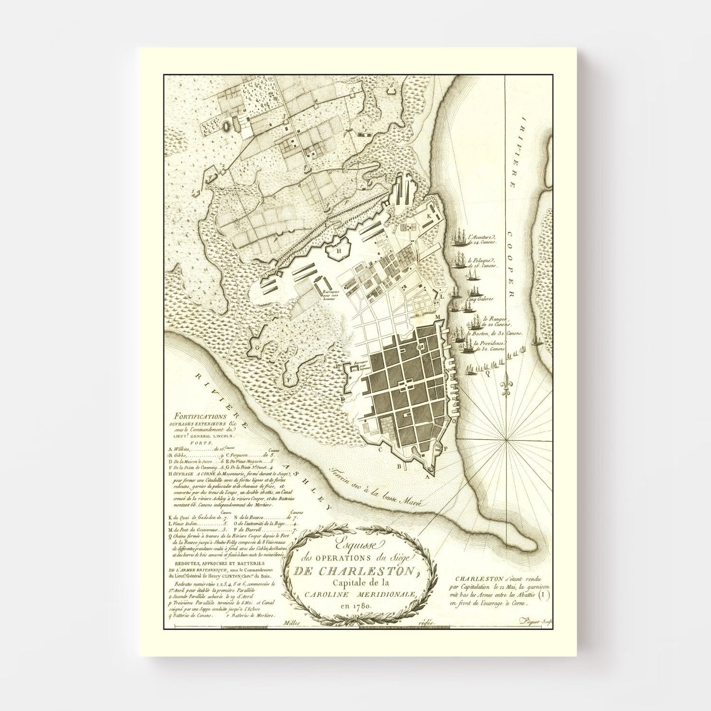 Vintage Map of the Siege of Charleston, 1787