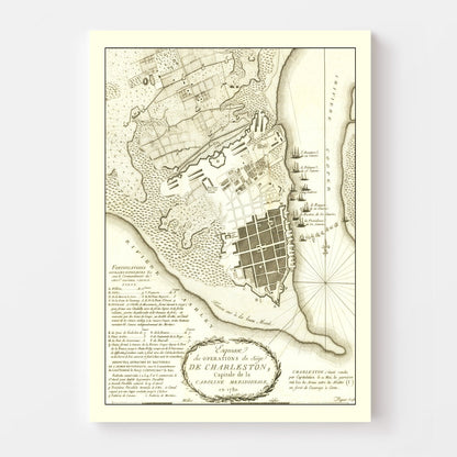 Vintage Map of the Siege of Charleston, 1787