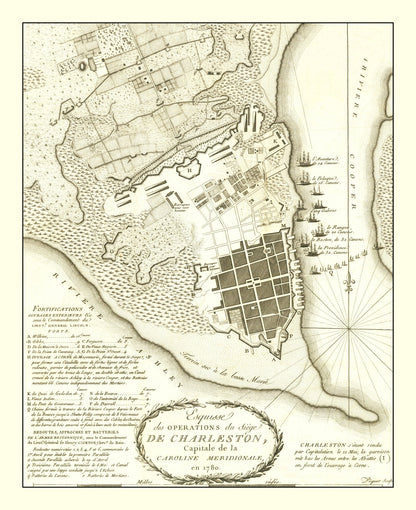 Vintage Map of the Siege of Charleston, 1787