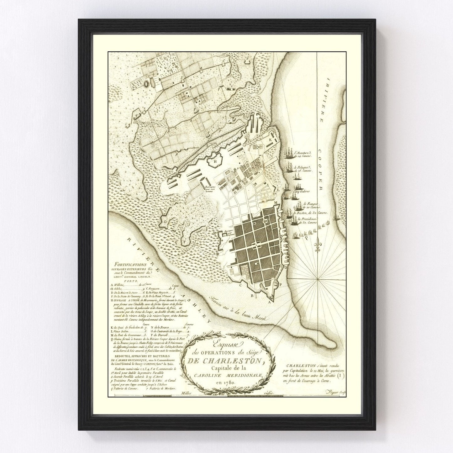 vintage map of the siege of Charleston, 1787