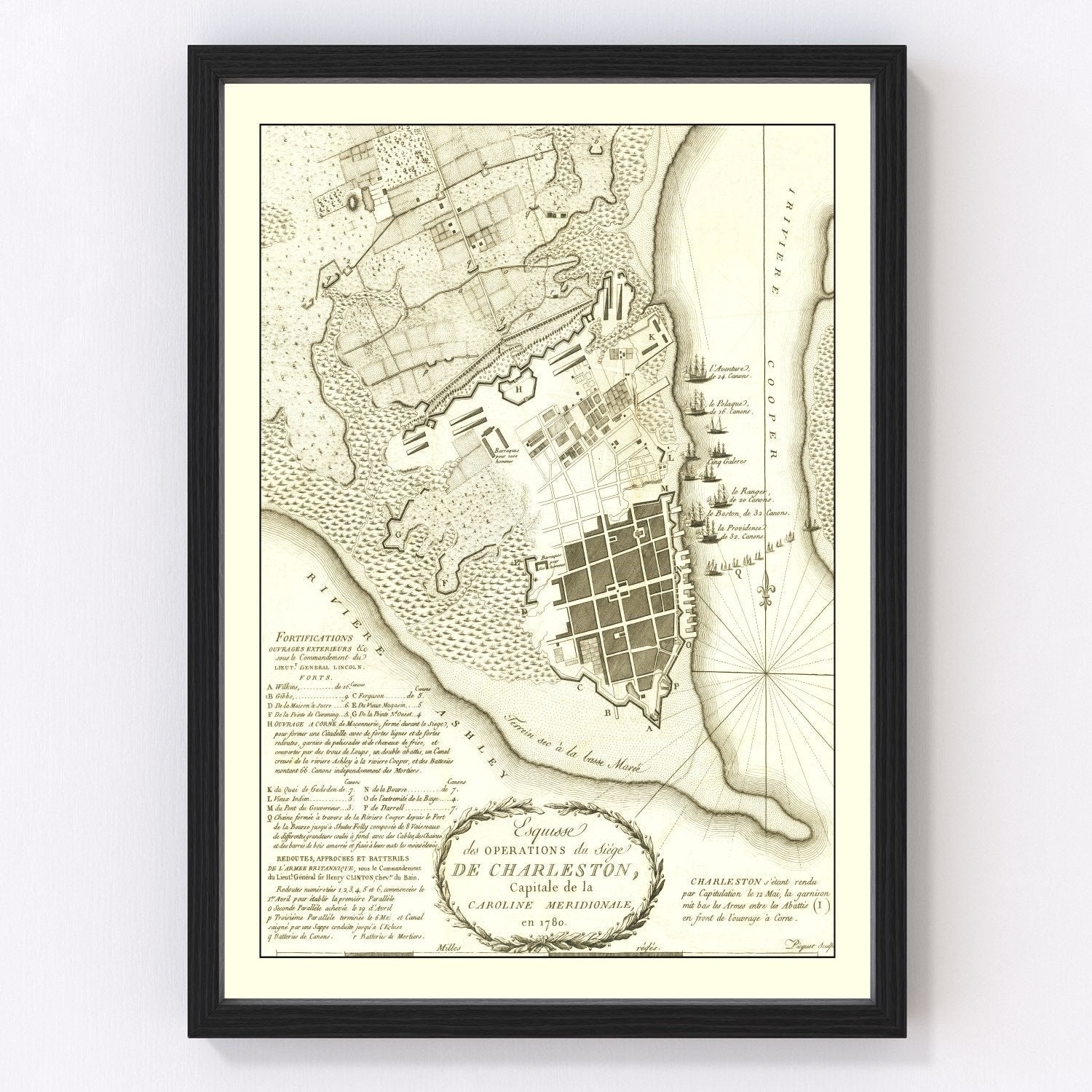 vintage map of the siege of Charleston, 1787