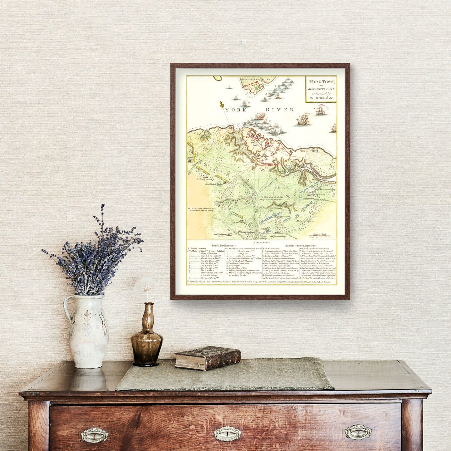 Vintage Map of Yorktown and Gloucester, 1788