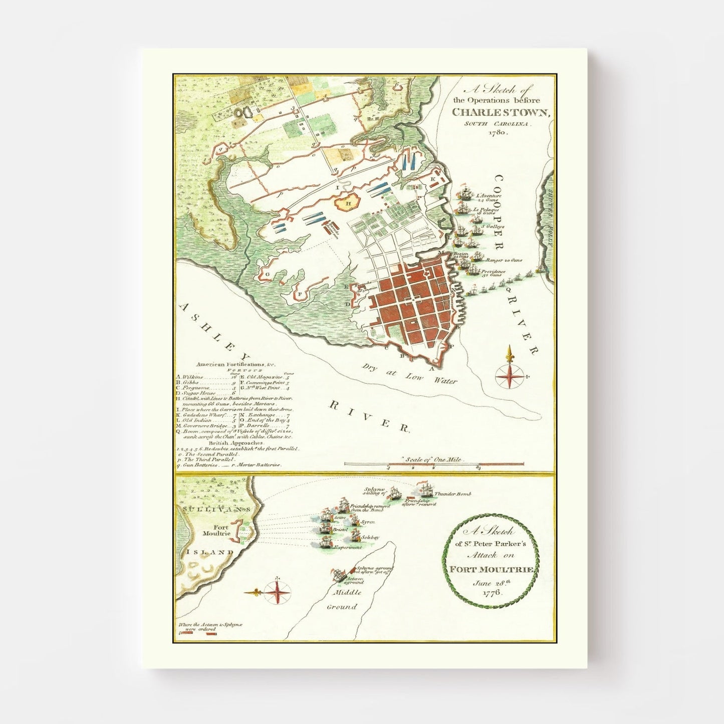 Vintage Fort Moultrie Map, 1780