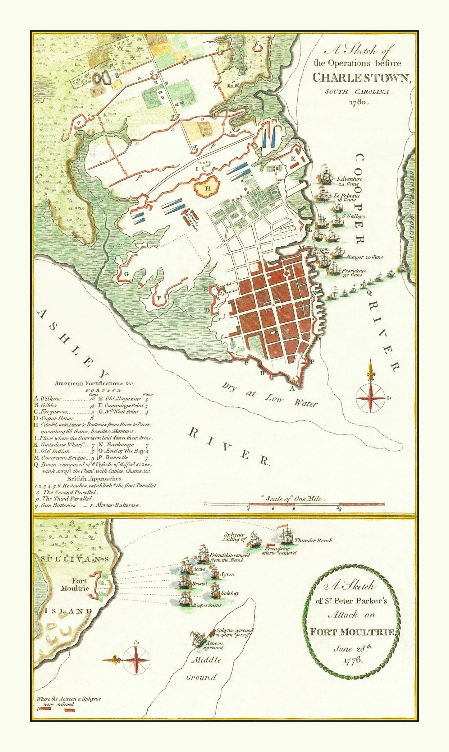 Vintage Fort Moultrie Map, 1780