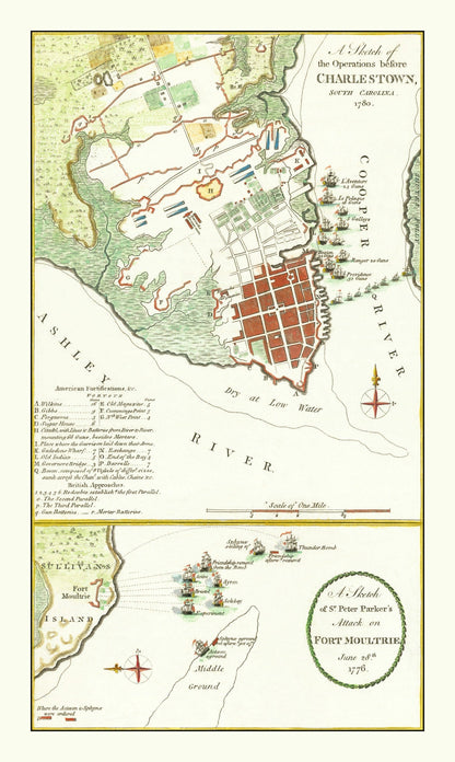 Vintage Fort Moultrie Map, 1780