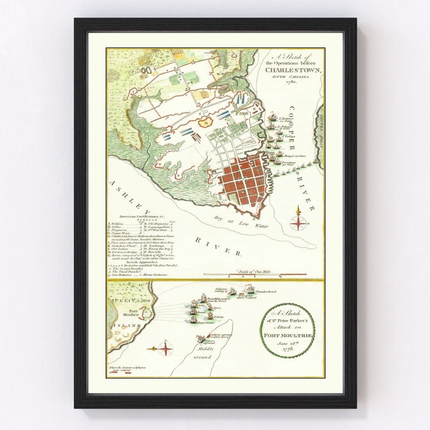 Restored vintage map of Fort Moultrie, South Carolina, 1780