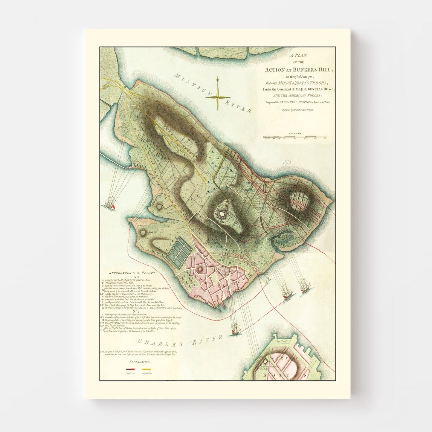 Vintage Map of the Battle of Bunker Hill, 1793