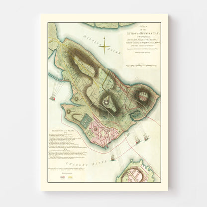 Vintage Map of the Battle of Bunker Hill, 1793