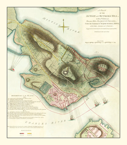 Vintage Map of the Battle of Bunker Hill, 1793