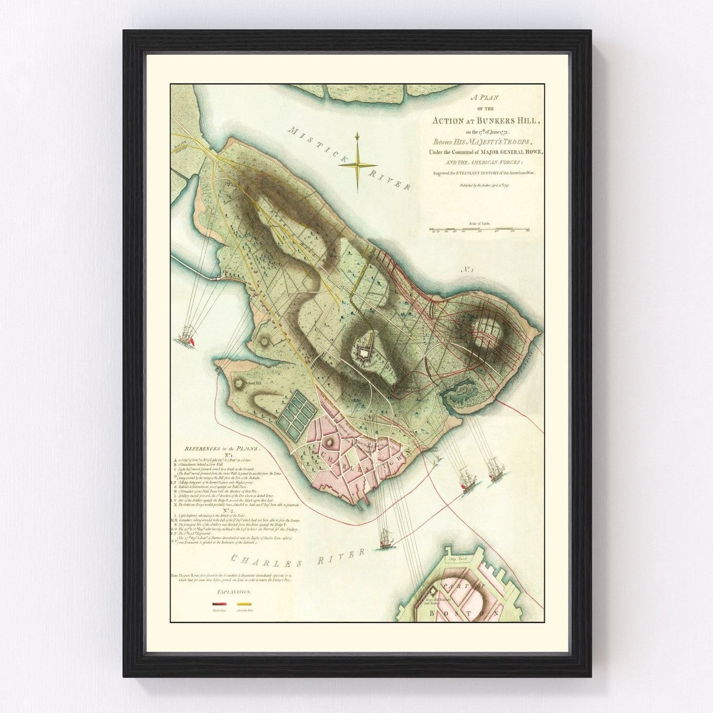 Vintage map of the Battle of Bunker Hill, 1793 - retrospective Revolutionary War cartography