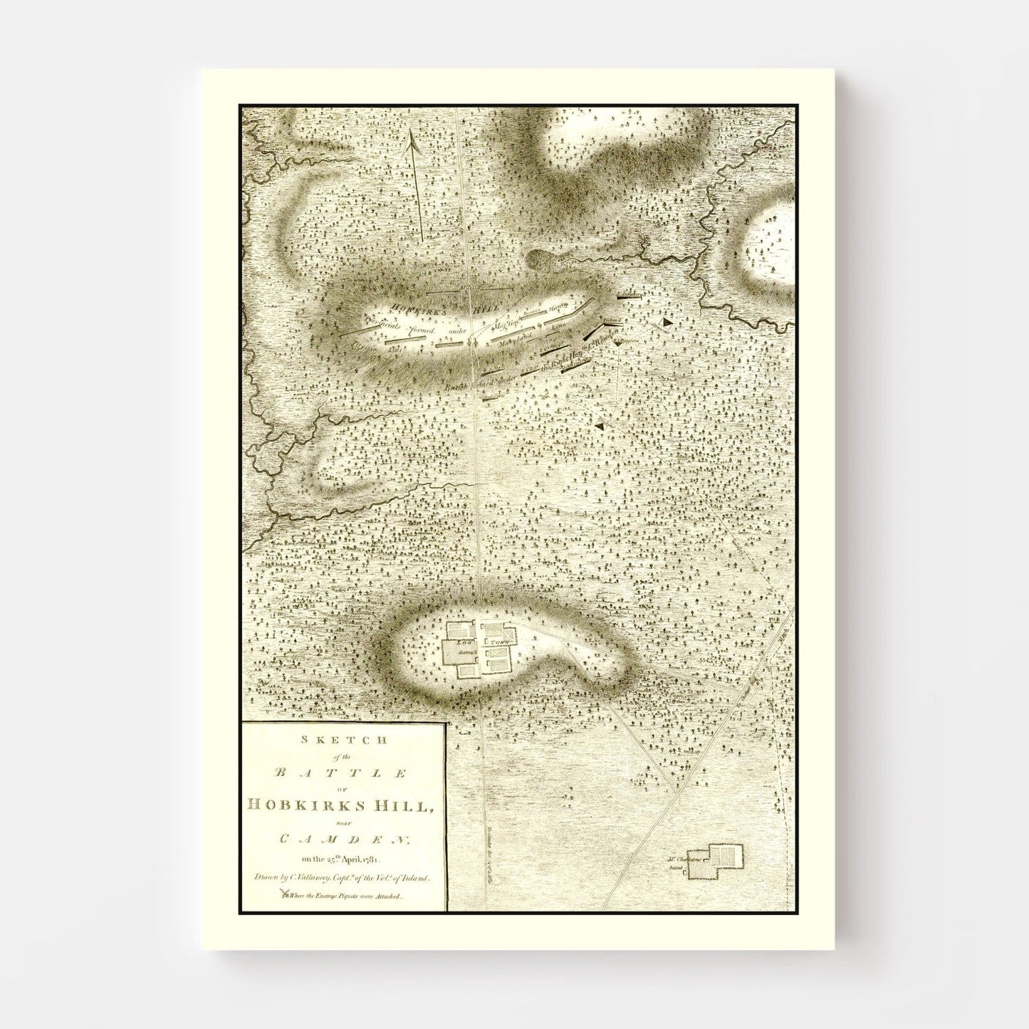 Vintage Battle of Hobkirk's Hill Map, 1794