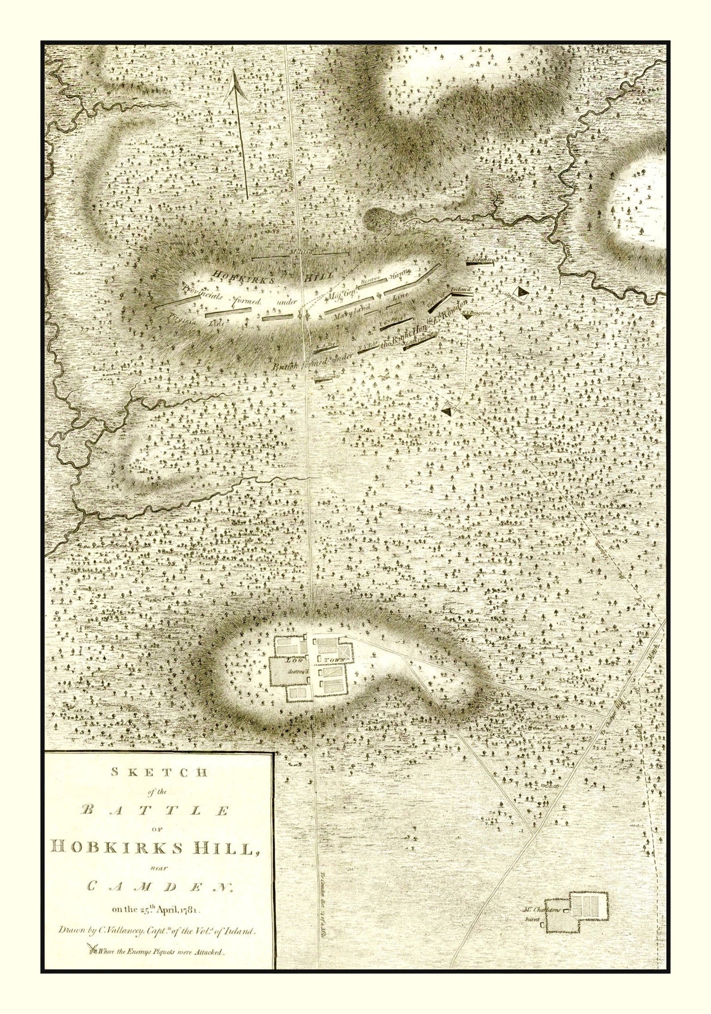 Vintage Battle of Hobkirk's Hill Map, 1794