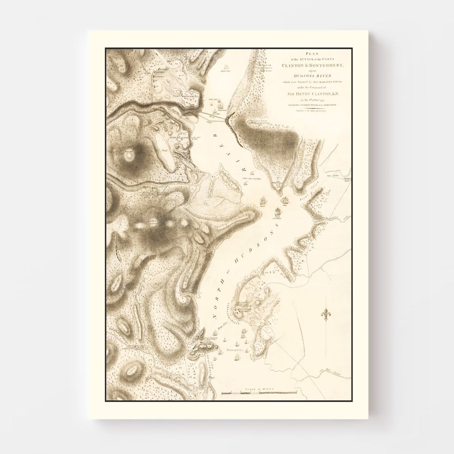 Vintage Attack of Fort Clinton and Fort Montgomery Map, 1794