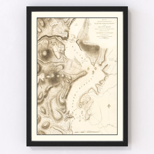 Restored vintage map of the Attack on Fort Clinton and Fort Montgomery, 1794