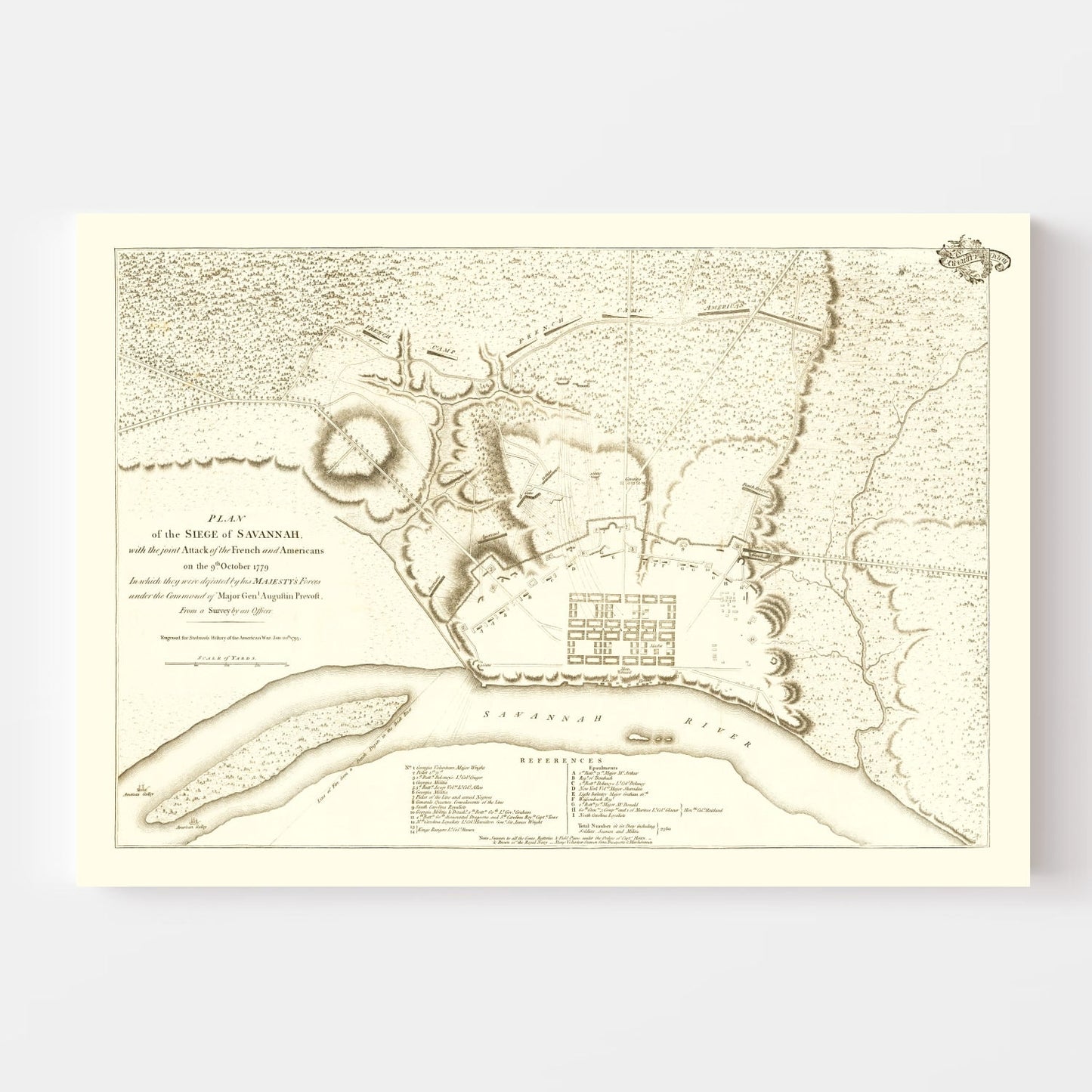Vintage Siege of Savannah Georgia Map, 1794