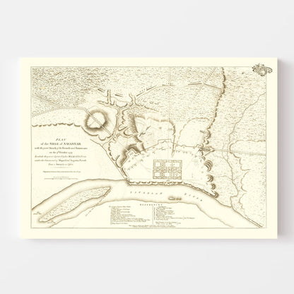 Vintage Siege of Savannah Georgia Map, 1794