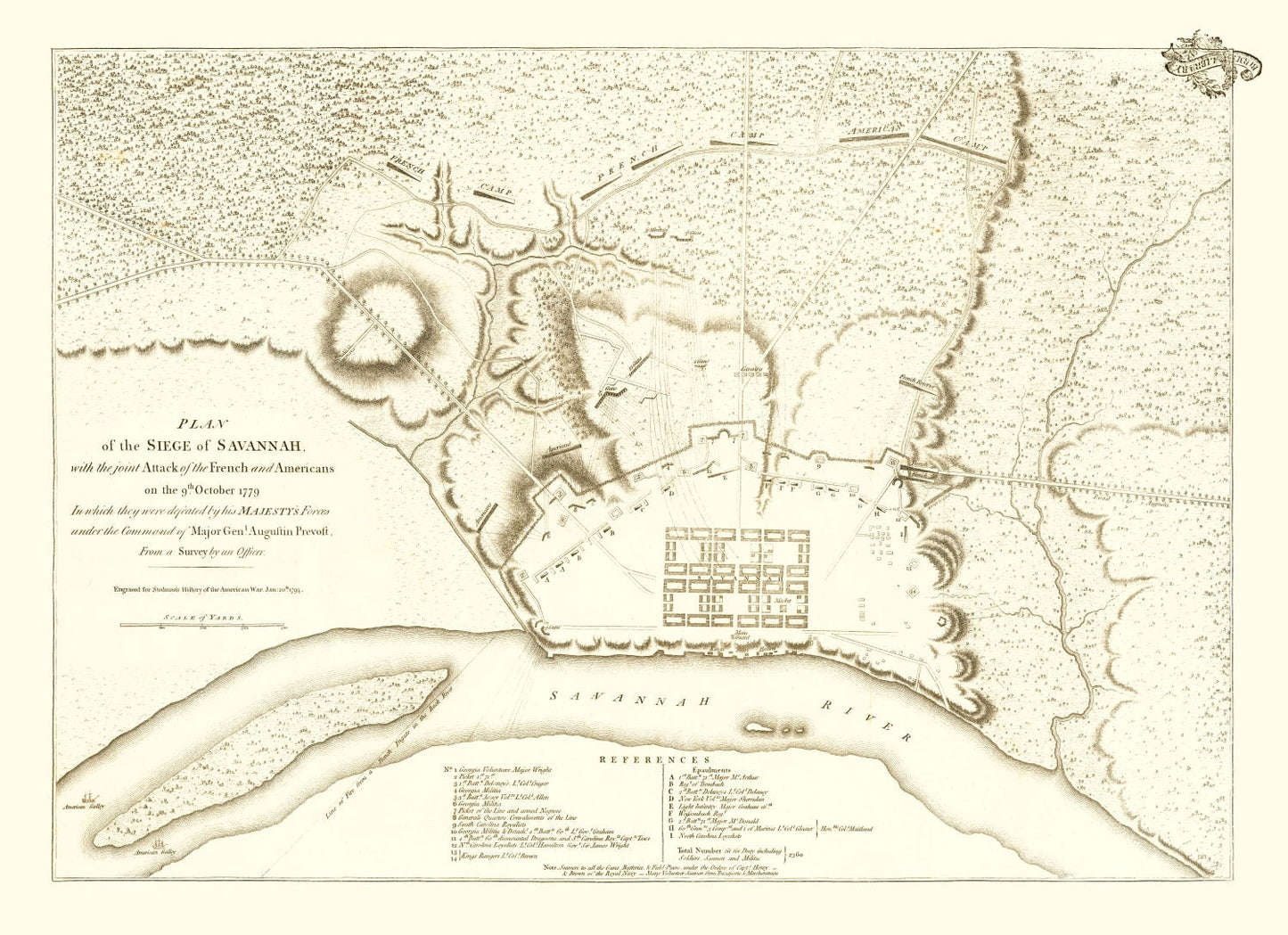 Vintage Siege of Savannah Georgia Map, 1794