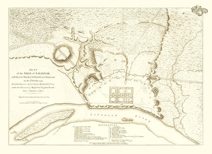 Vintage Siege of Savannah Georgia Map, 1794