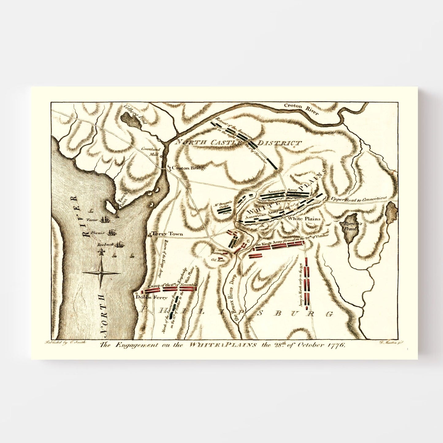Vintage White Plains Battle Map, 1796