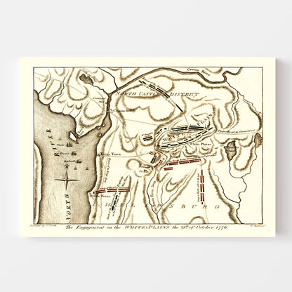 Vintage White Plains Battle Map, 1796