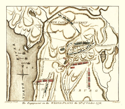 Vintage White Plains Battle Map, 1796