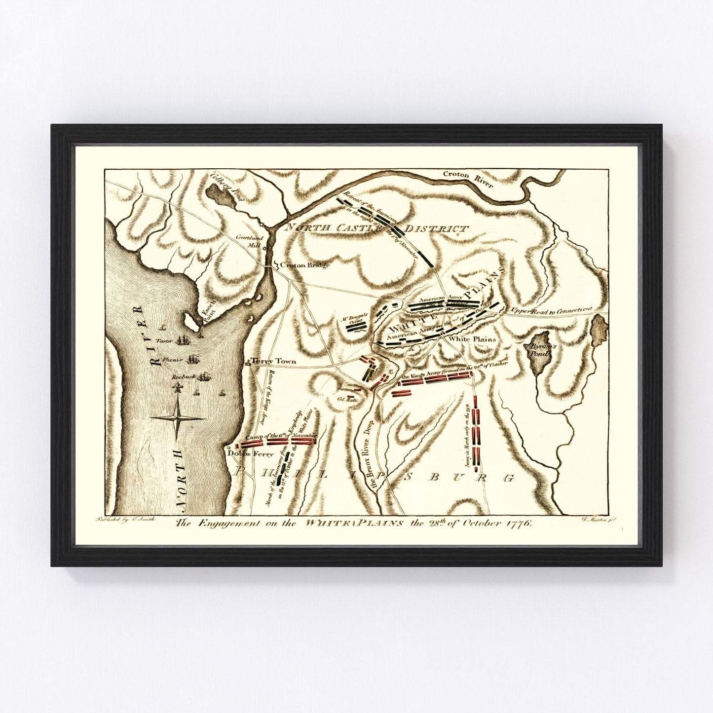 Vintage 1796 Battle of White Plains New York military map, Revolutionary War era restored print