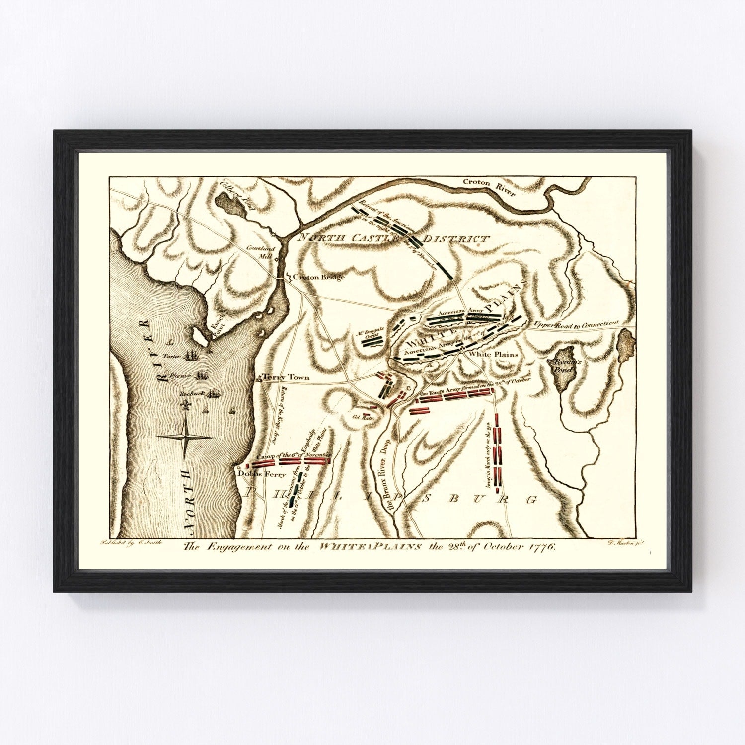 Vintage 1796 Battle of White Plains New York military map, Revolutionary War era restored print