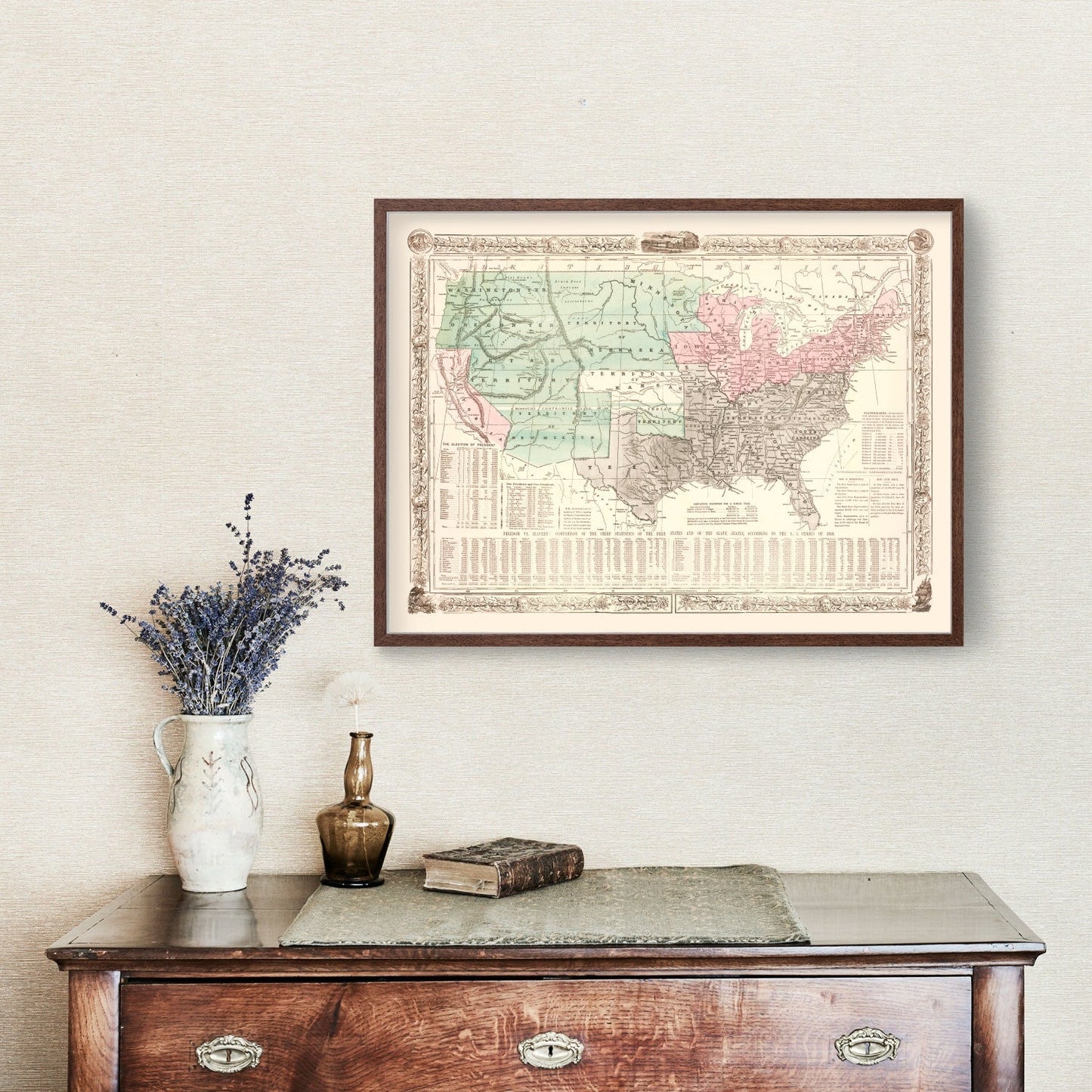 Vintage United States Slave States Map, 1856