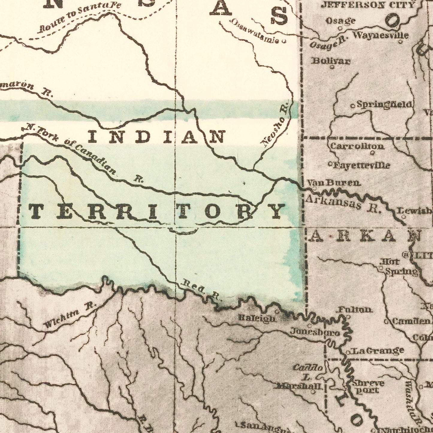 Vintage United States Slave States Map, 1856