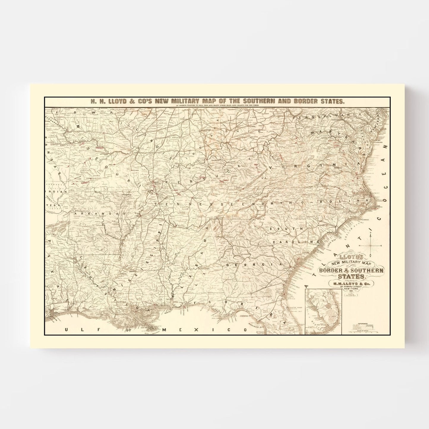 Vintage Military Map of the Southern United States, 1861
